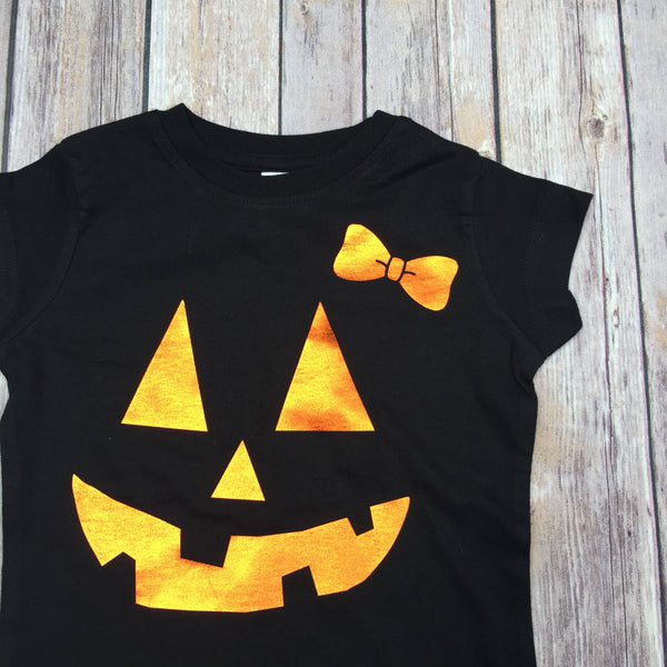 Shiny Jack O'Lantern Girls Holographic Halloween Shirt