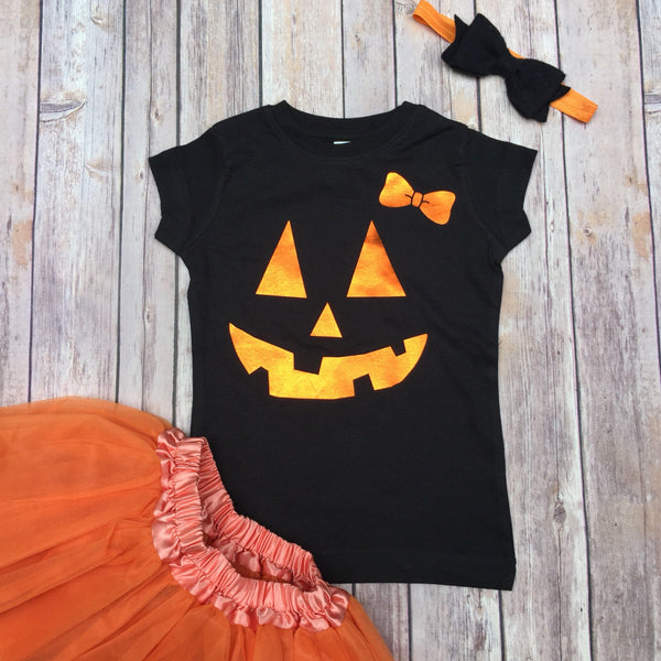 Shiny Jack O'Lantern Girls Holographic Halloween Shirt