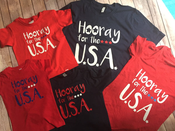 "Hooray for the USA" Unisex Shirt Adult in RED