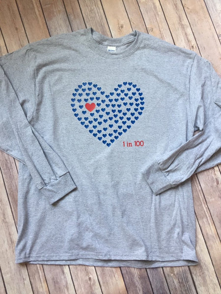 ADULT GRAY 1 in 100 CHD heart disease awareness shirt
