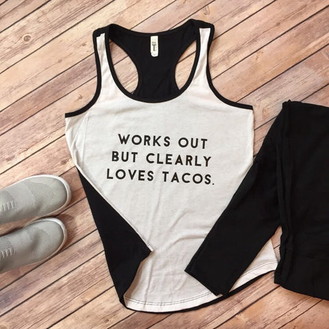 Works Out But Clearly Loves Tacos Fitness Color Block Tank