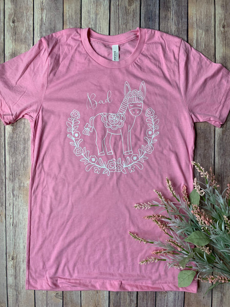 Bad A Donkey Cute Pink or Black Floral Shirt